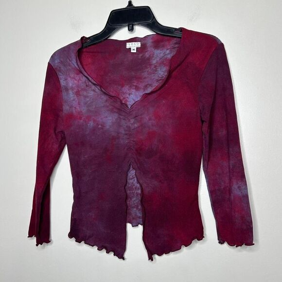 vintage Y2K 2000s retro purple and red tie dye long sleeve lettuce hem top Shirt - Picture 6 of 6
